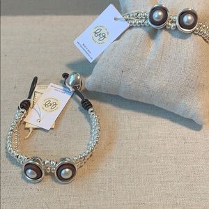 B&G Silver Beads, Pearls & Leather Bracelet